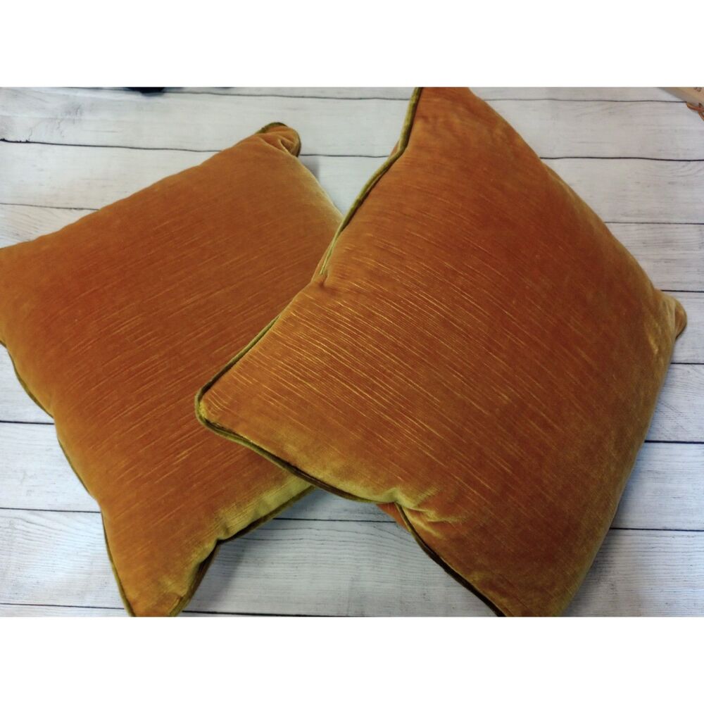 Vintage Mustard Yellow Avacado Green Velvet Velour 14" Pillows Cottagecore